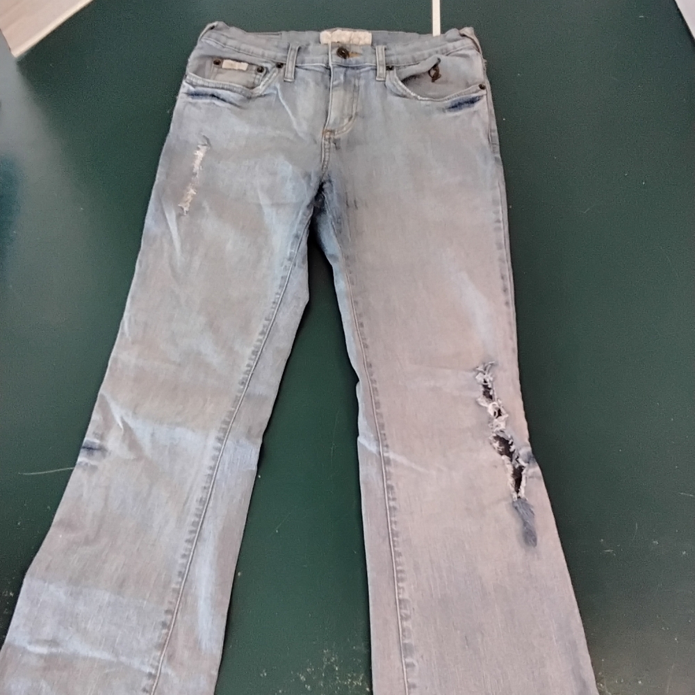 Vintage Y2K Baby Phat Destressed Jeans Size 5. W/ Embroidered Back Pocket